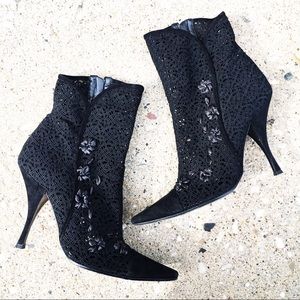 Casadei Black Laser Cut Floral Ankle Booties